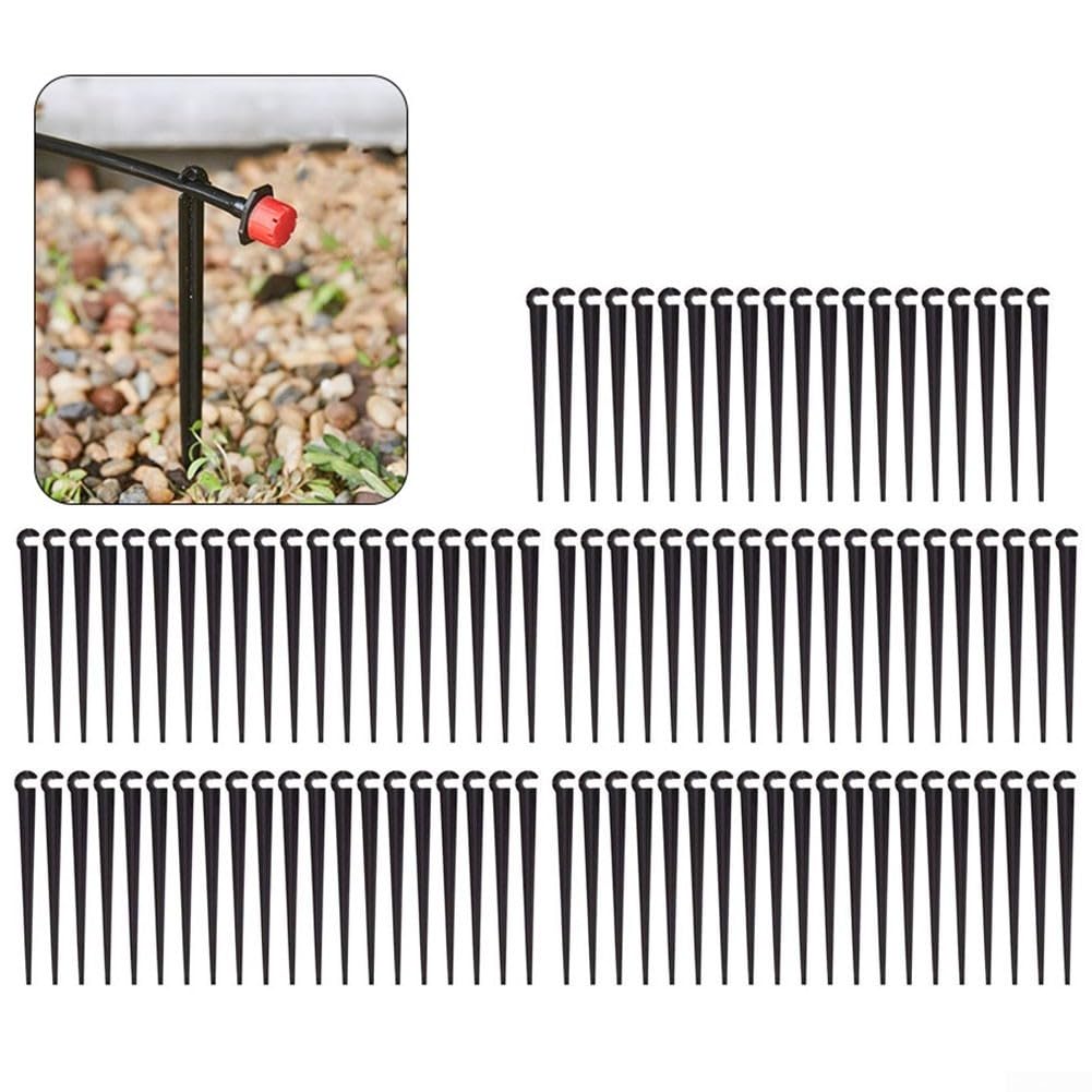100 Pcs Irrigation Support Stakes 11cm Drip Hose Pegs for 4/7mm Tubing Garden Watering System Secure Ground Anchor Black-(4/7 C-shaped bracket)