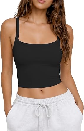 CHYRII Womens Tank Tops with Built in Bras Square Neck Cropped Sleeveless Summer Going Out Basic Camisole Tops