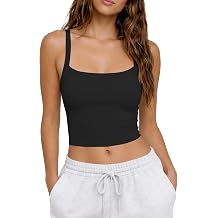 CHYRII Womens Tank Tops with Built in Bras Square Neck Cropped Sleeveless Summer Going Out Basic Camisole Tops