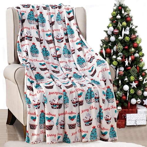 Elegant Comfort Lightweight Printed Throw Blanket- All Season, Ultra Soft, Cozy and Plush- Decorative Throw Blankets, Perfect for Lounging, 50 x 60 inches, Holiday Cupcakes, Throw Blanket