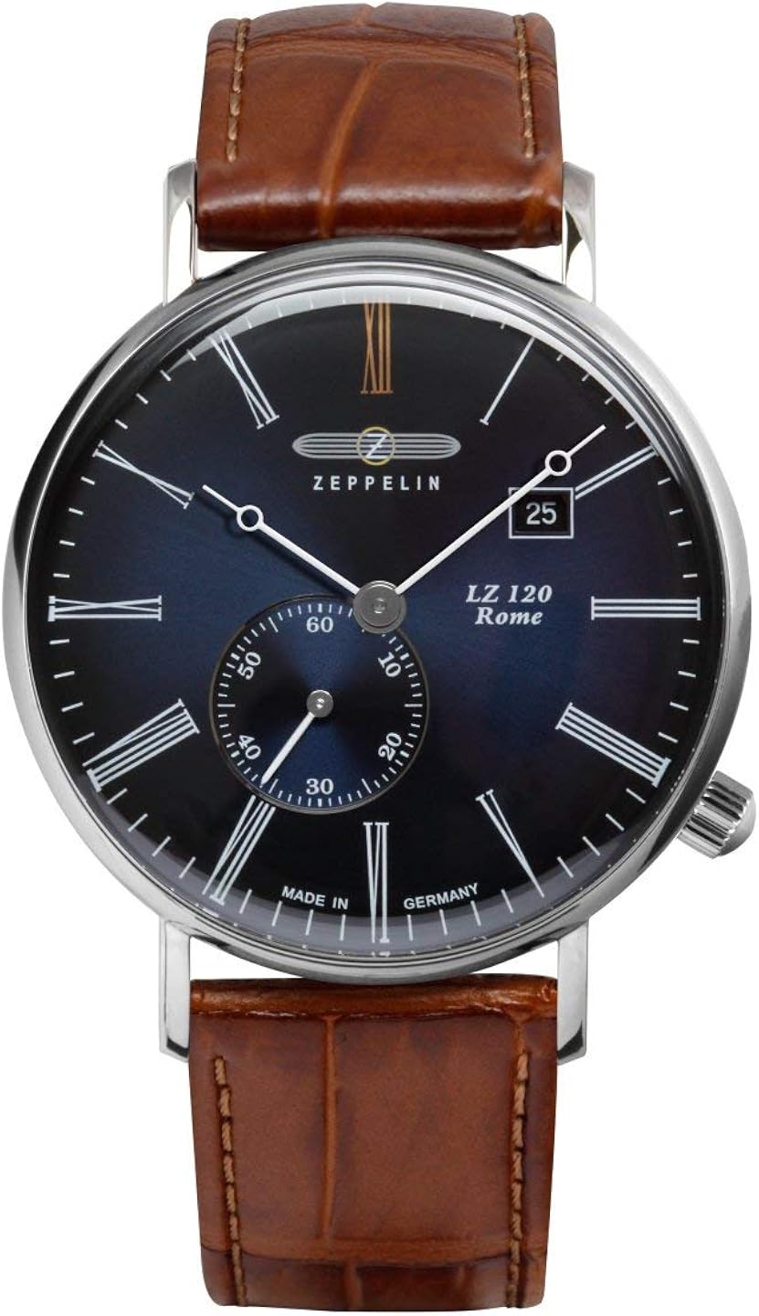 Zeppelin lz120 Rome Mens Analogue Swiss Quartz Watch with Leather Bracelet 7134-3, Blue, standard size