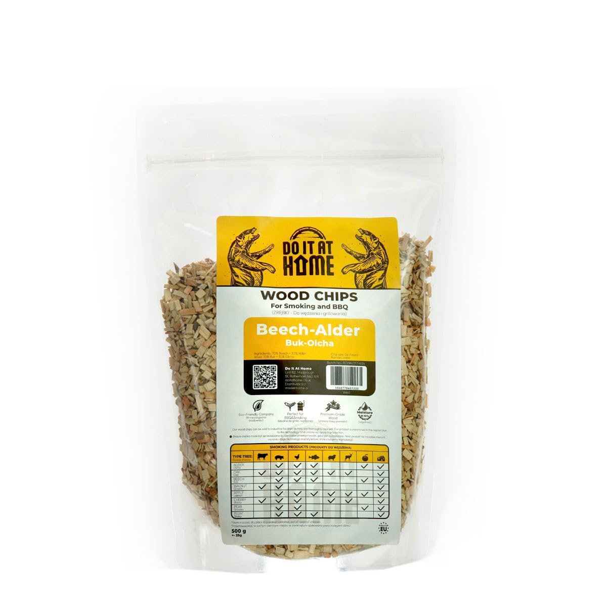 DIAH Do It At Home 500g Alder & Beech Wood Chips (Size 4-7mm) - Professional Smoking Blend for DIY BBQ & Smoker - Gives Golden Color & Traditional Aroma to Meat, Fish & Cheese - 100% Natural