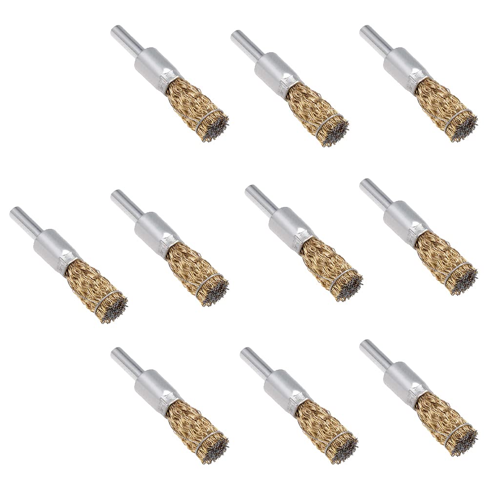 10 Pieces Wire Wheel Brushes Kit, 25mm Pen Type Rotary Sanding Accessory with 6mm Rob for Removal Rust/ Corrosion/ Paint