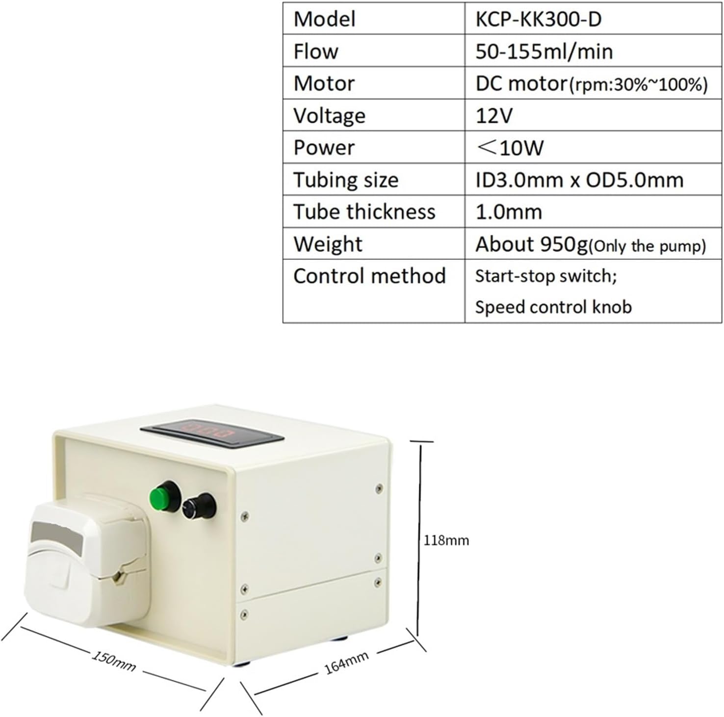 KCP-KK300-D Peristaltic Pump 12V DC Motor 50-155ml/min Support Quick Tube Change Variable Speed lab Liquid Dosing Pump(AU)