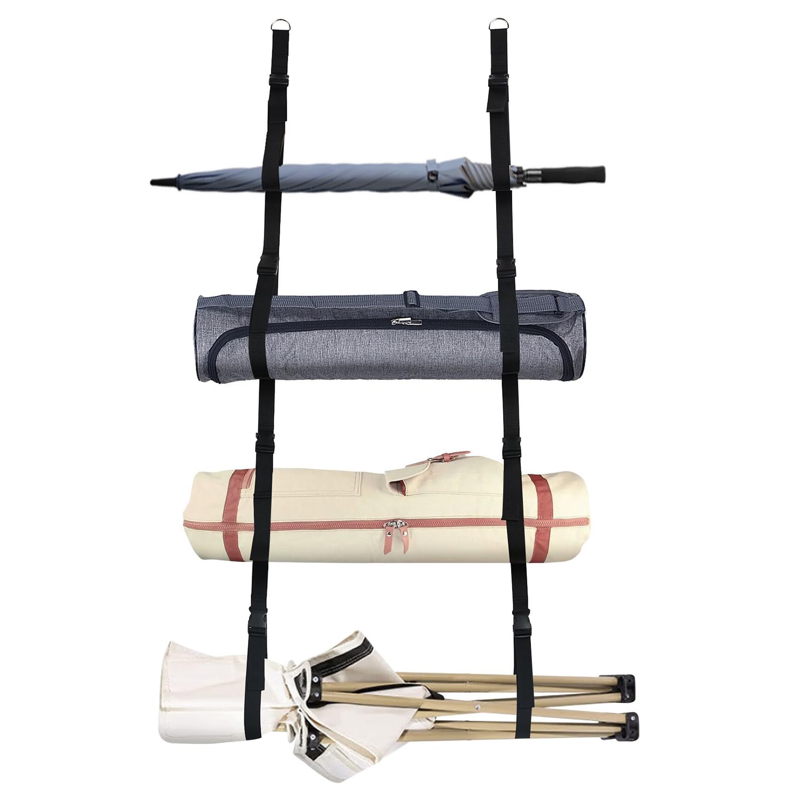 EverkeenCamping Chair Wall Storage for Garage Hanging Organizer, Adjustable Nylon Storage Straps with Quick Release Buckles,Wall Mounted Holder for Beach Chairs,Umbrella,Yoga Mats