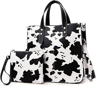 Leopard Print Tote Bag Women Animal Print PU Leather Handbags Ladies Shoulder Bags Totes Purse Clutch Wallet Satchel Style Handbags 2 PCS Set-Cow pattern