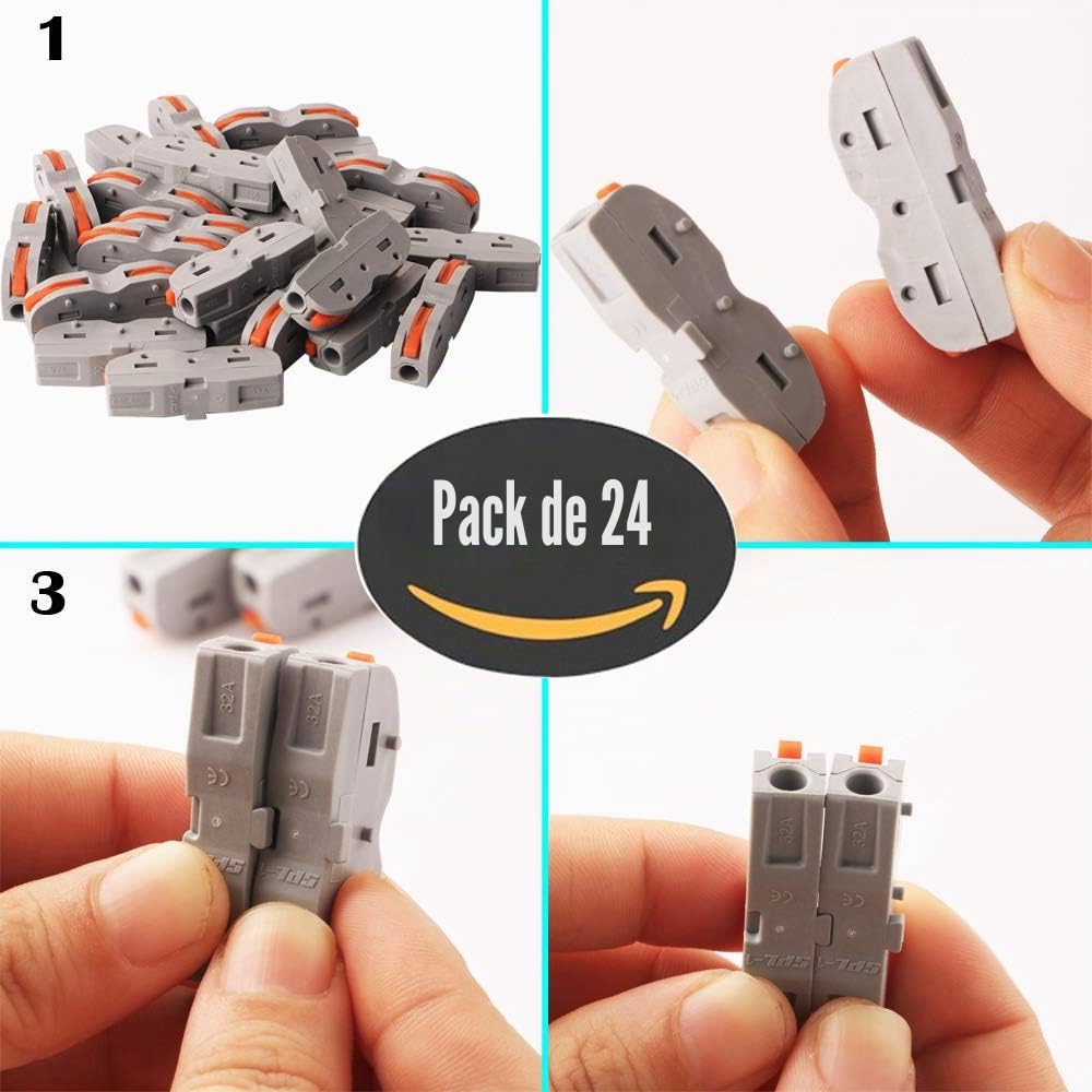 CESFONJER Lever-Nut Surtidas Conector, Bloque de Terminales de Barra de Presión Bilateral, Conductores de Surtido Conectores de Cable Compacto SPL-1 (Paquete de 24)