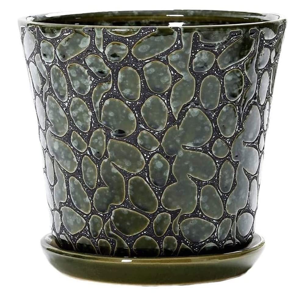 DFGHNBVC Ceramic Plant Pots, Flower Pot Set, Planter Set With Drainage Hole For Indoor Plants, Cactus, Succulent, Snake Plants, Bamboo, Clay Pottery Garden Pots For Outdoor Plants,Green-24.5CM