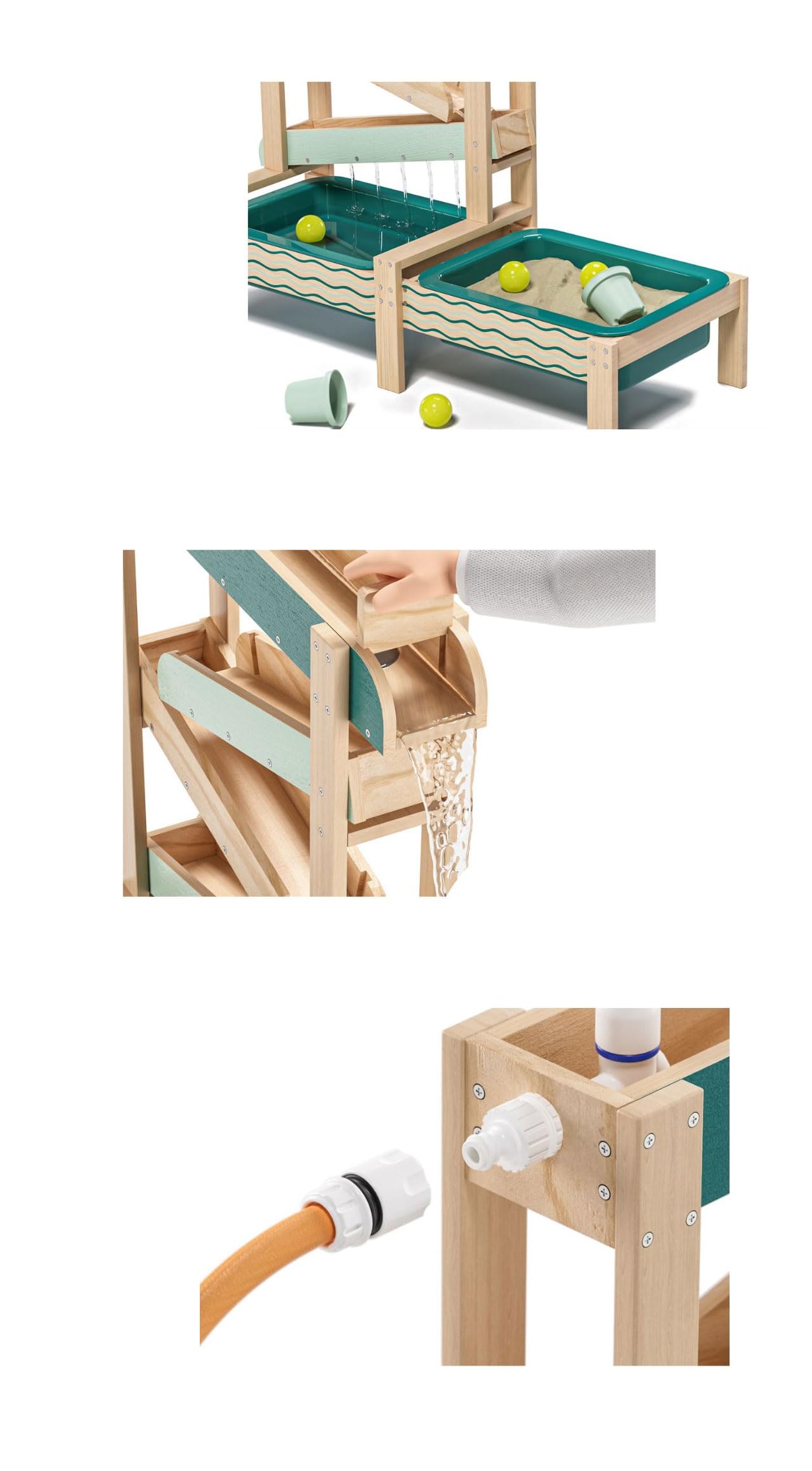 ToyToyToy Wasserbahn 3 teilige Wasserstraße mit 2 Wannen Wasserspieltisch Sandspieltisch