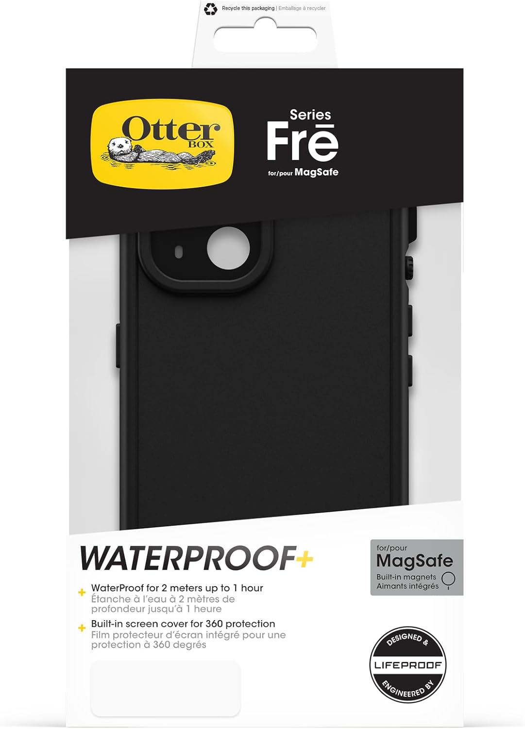 OtterBox iPhone 15 LifeProof FRE Waterproof Dustproof Snowproof Shockproof Case Compatible with MagSafe Black