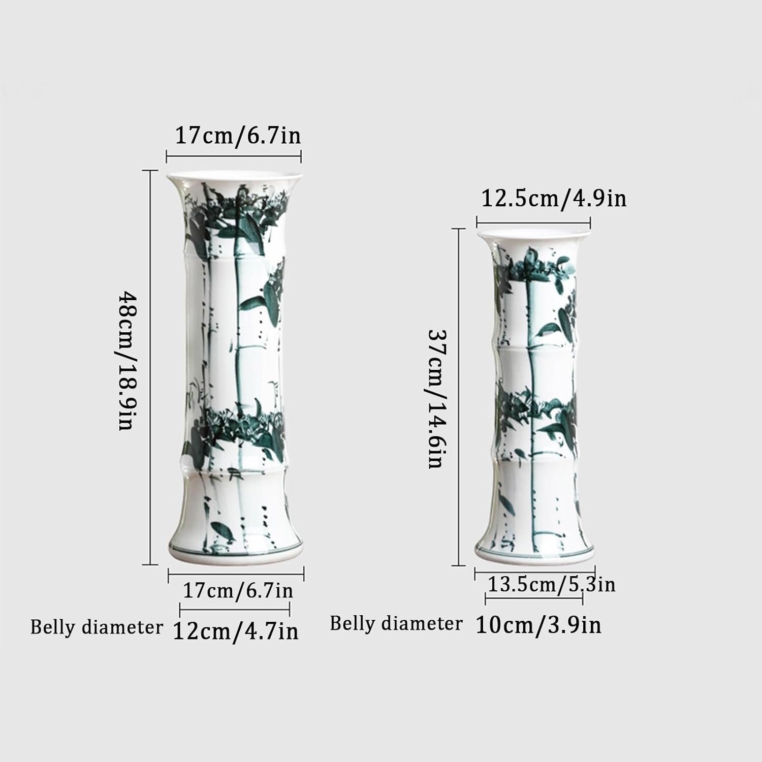 Floor Standing Ceramic Umbrella Holder Umbrella Vase Decor Ceramic Umbrella Stand Indoor Entryway Bamboo Style Storage Bucket Ornaments for Home Office Florist.(Ink Lotus,48x17CM/18.9x6.7IN)