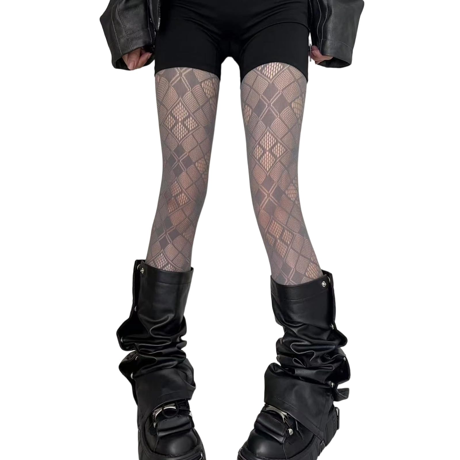 Alksubbm Unisex Dark Grey Women Patterned Tights Fishnets Stockings Pantyhose Patterned Net For Raves Party Club Lace Leggings