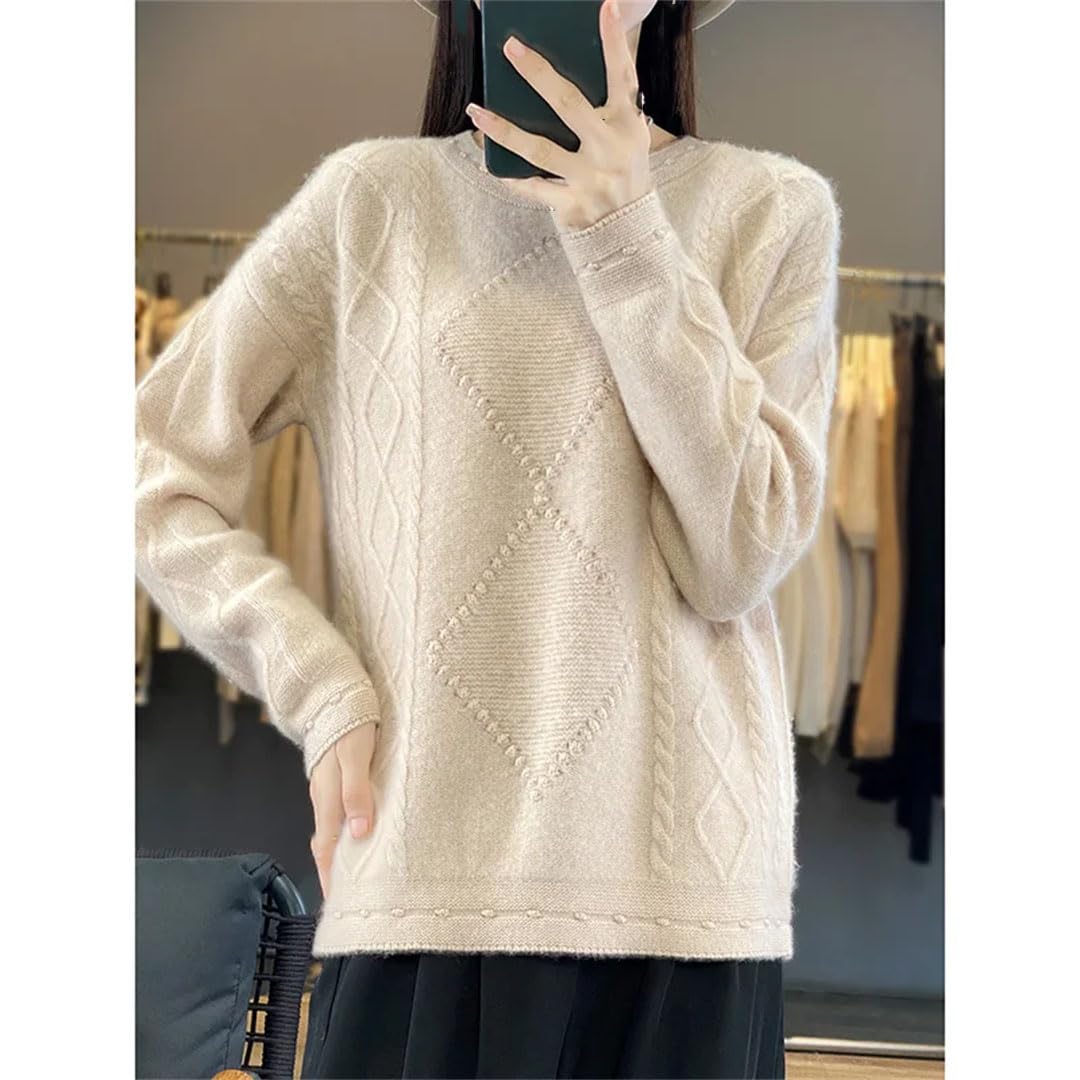 Vogrtcc Maglione in Cashmere con Scollo A O A Maniche Lunghe da Donna, Lavorato A Maglia, Casual Invernale, Maglione Allentato