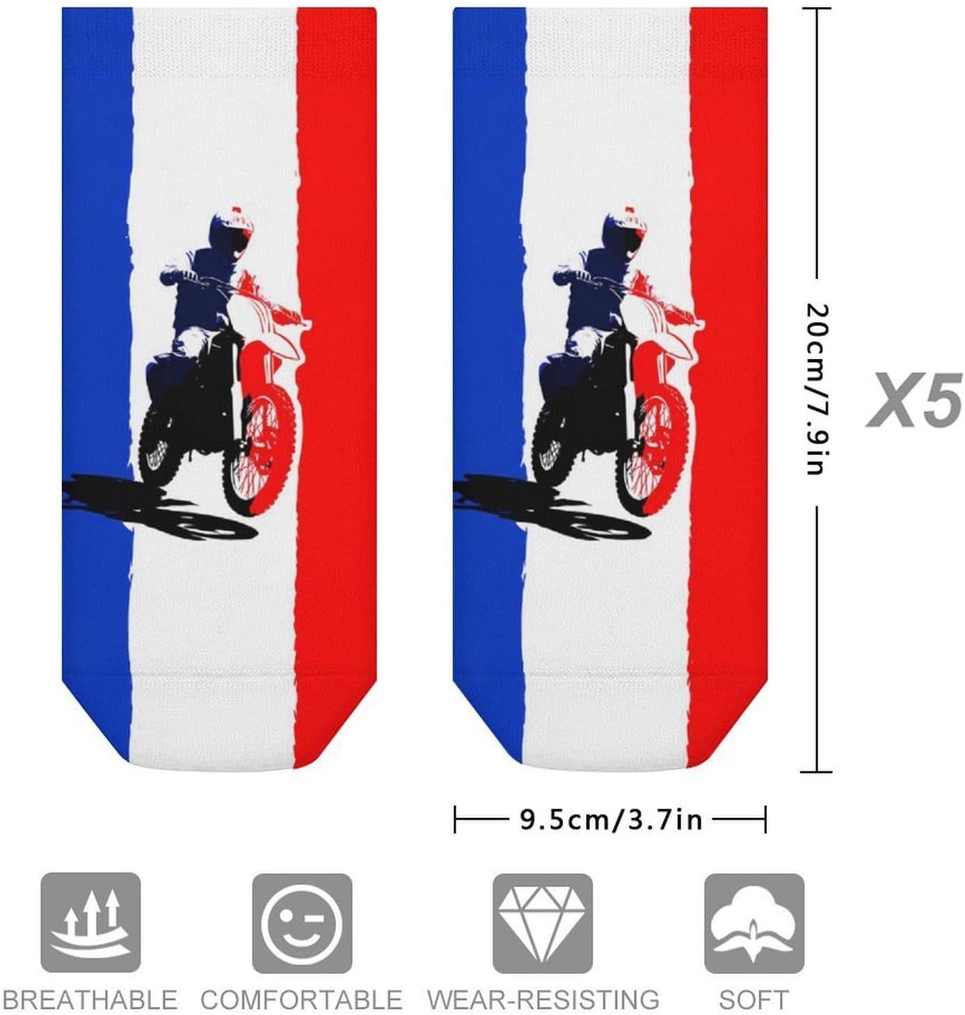 French Flag Motocross Motorcycle Socks for Men Women 5 Pairs Ankle Socks