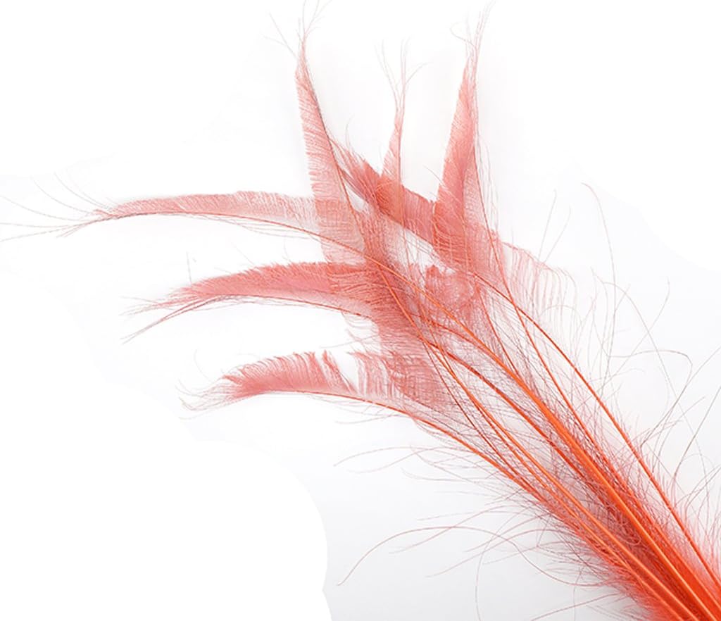 ZUCKER - Natural Peacock Sword Stem Feathers - 10 Piece Packaged Feathers for Art Supply, DIY, Craft, Home Décor, 30”- 40” - Coral