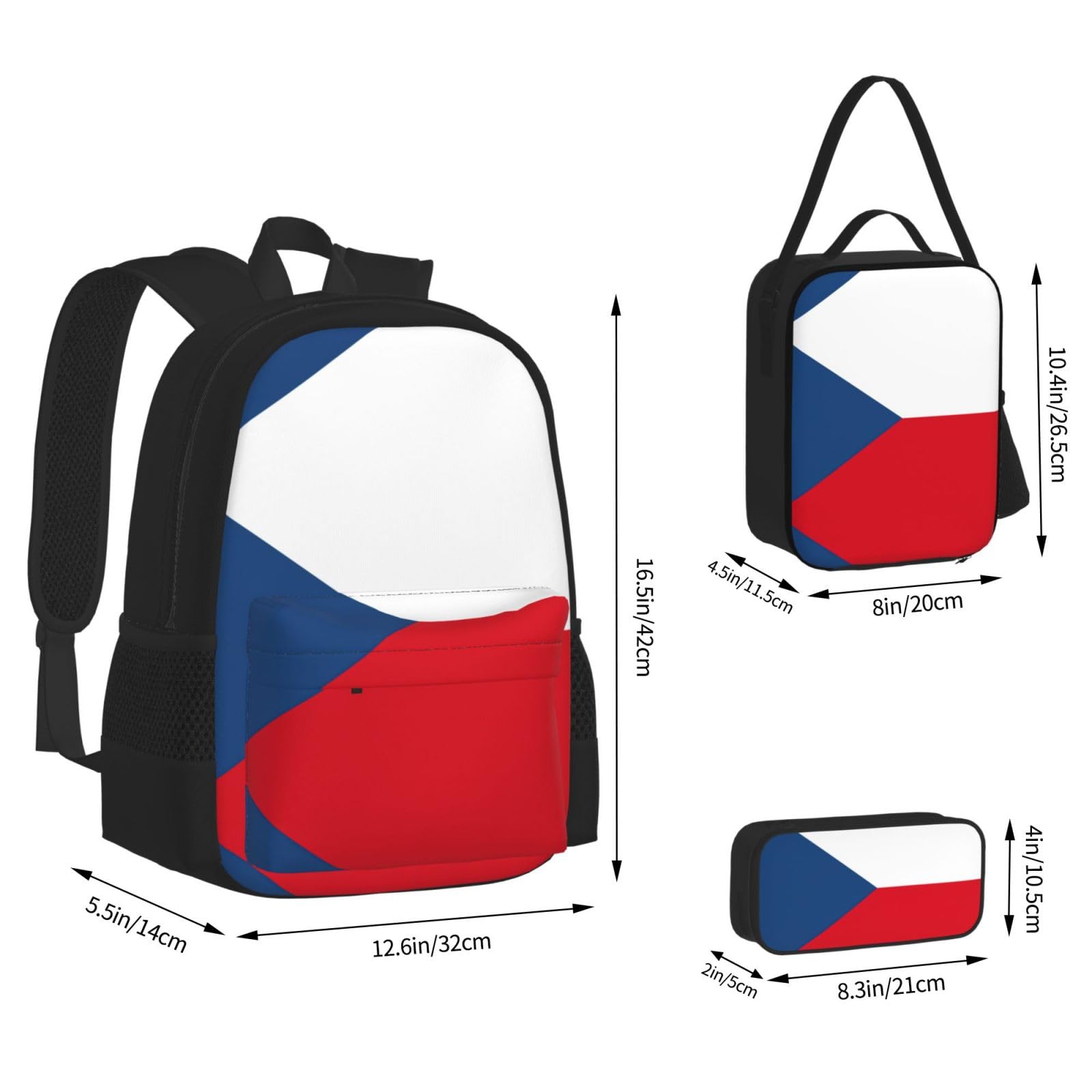 Flaga Republiki Czeskiej Plecak Dziecko Chłopcy Dziewczęta Pudełko na lunch Szkoła Zestaw Tornister Uczeń Szkoła Student Prezent, Czarny, One Size, Bagaż