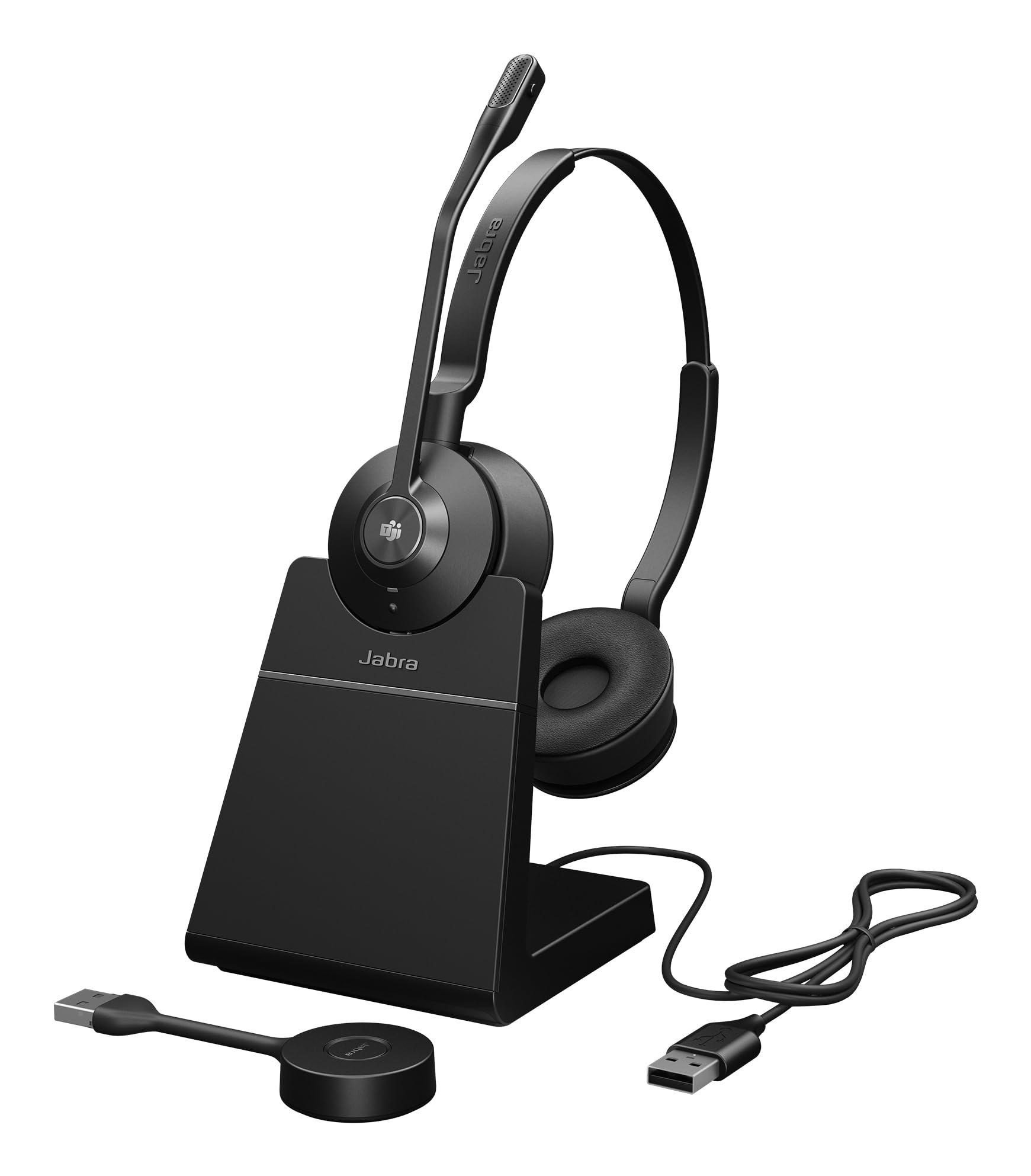 Jabra Engage 55 Stereo-Headset MS, Link 400a DECT-Adapter USB-A, Engage 55 Tischständer, 1,2 m USB-C-auf-USB-A-Kabel, Tragetasche, Garantie und Warnung (Sicherheitsbroschüren)