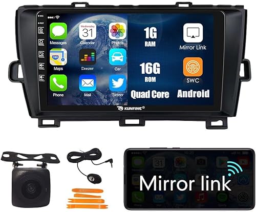 Kunfine Coche Android Navegación Estéreo GPS Radio Reverse Cámara Pantalla 9 "IPS Pantalla Táctil Headunit Tablet Pad Media Player para Toyota Prius