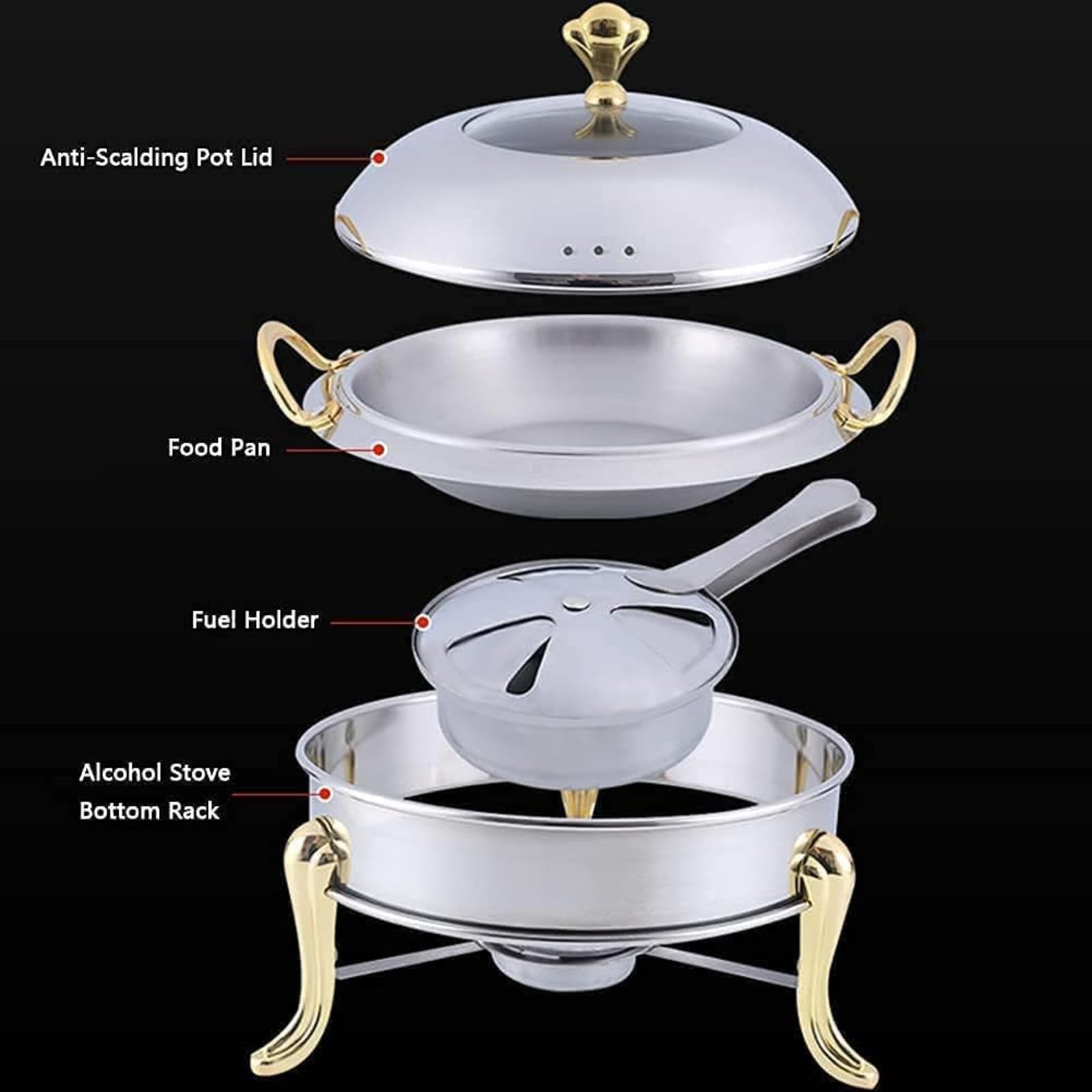 Dicker Edelstahl-Alkoholtopf, Brennstoffhalter und Deckel für Heim- und Restaurant-Chafers in voller Größe und Buffet-Catering-Wärmer-Set