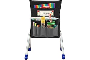 Black Chair Back Pocket: School Seat Pocket Organizer with Label Slot