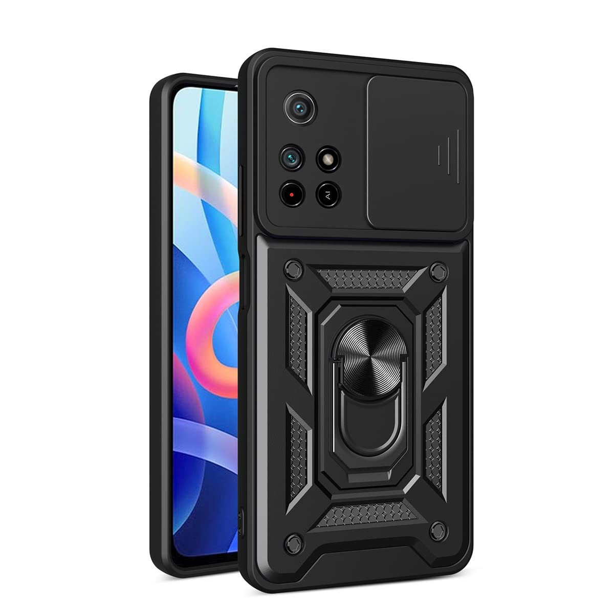 DESSEN Cover per Xiaomi Redmi Note 10 4G | Note 10s/Poco M5s 4G, Custodia Morbida in Silicone TPU/PC e Obiettivo Case, Antiurto Guscio con Magnetico Anello Rotante Supporto Bumper. Rosso