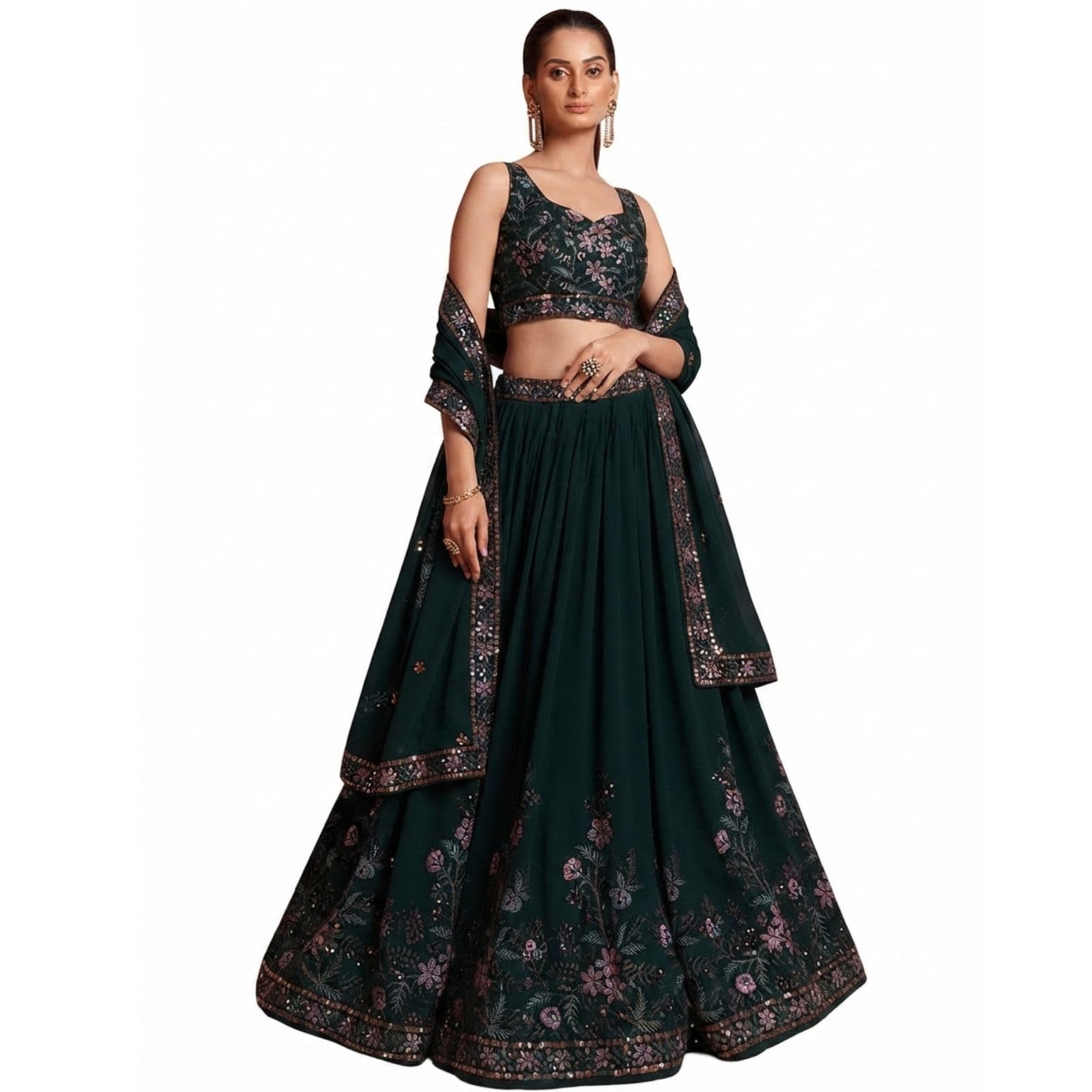 Designer Green Embroidery Work Lehenga Choli With Dupatta-image-6