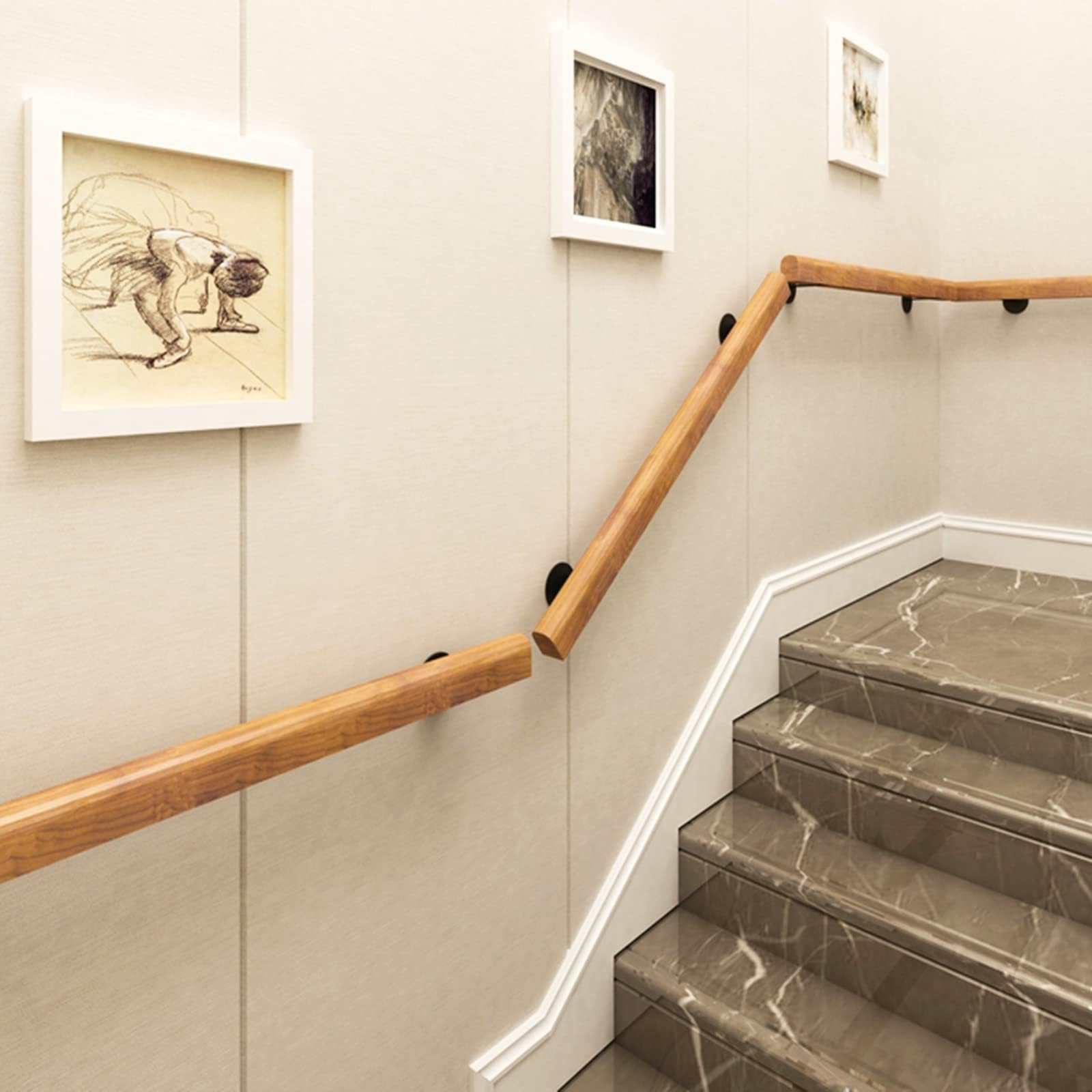 Pasamanos Escalera Pasamanos de Madera 30-600cm con Soportes, Varilla de Soporte de barandillas de Escalera Antideslizante(100cm/3.28ft)
