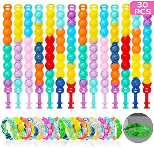 TOANWOD 30 PCS Pop Fidget Toy Bracelet for Kids 8-12, Party Favors Fidget Wristband, Durable and Adjustable Stress Relief Sensory Toys for ADHD, Glow in The Dark Party Supplies thumbnail