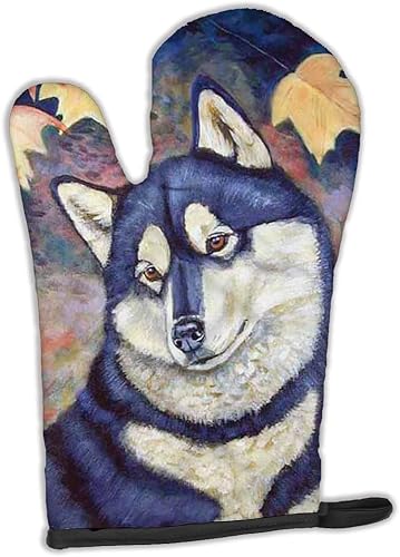 Caroline's Treasures 7173OVMT - Manopla de horno de hojas de otoño de Husky siberiano, resistente al calor, grueso para sartenes calientes y horno,