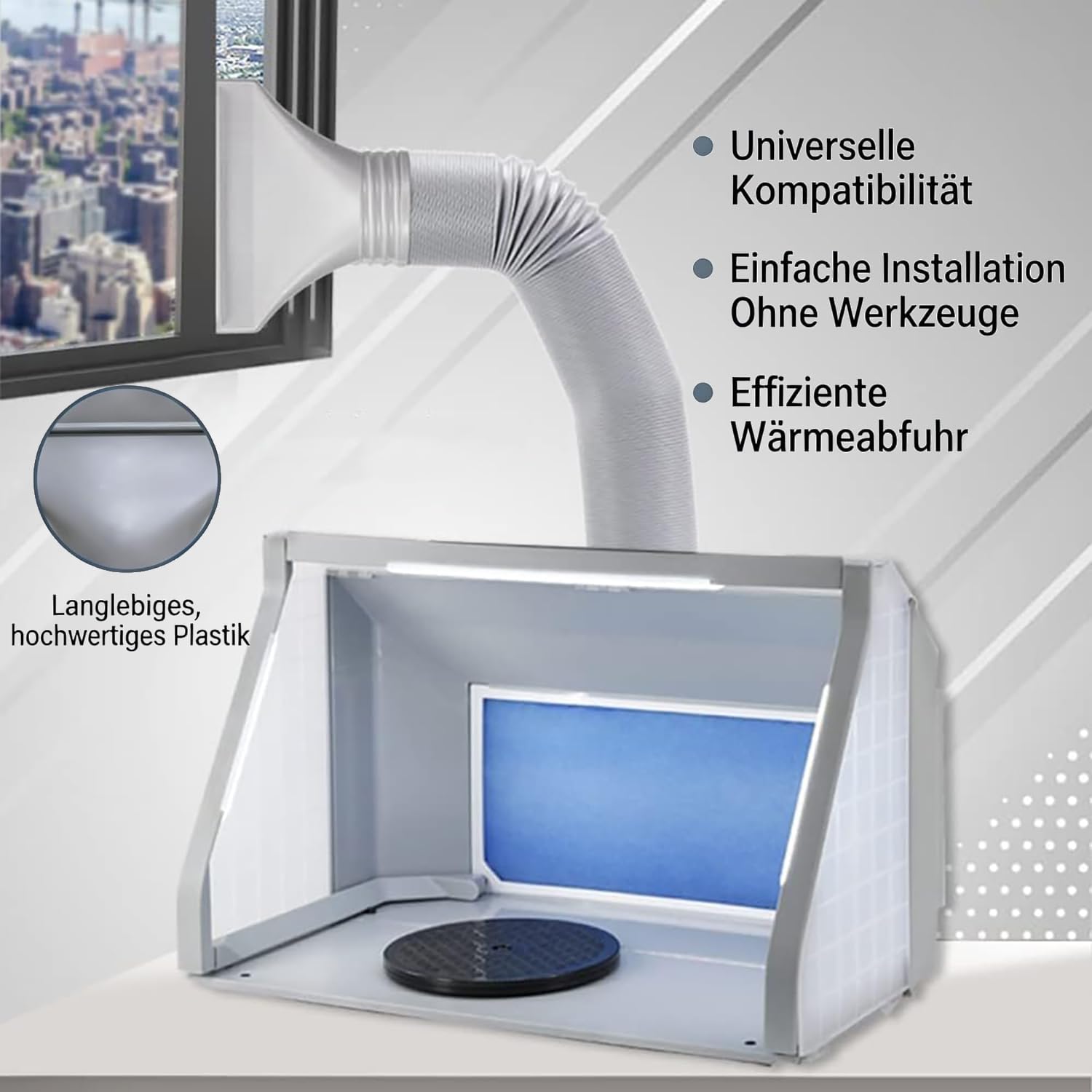 Klimaanlage Dachfenster, Abluftschlauch Fensterdurchführung, Dachfenster Klimaanlage Abdichtung, Fensterabdichtung für Mobile Klimageräte, Fensteradapter für Mobile Klimageräte (A)