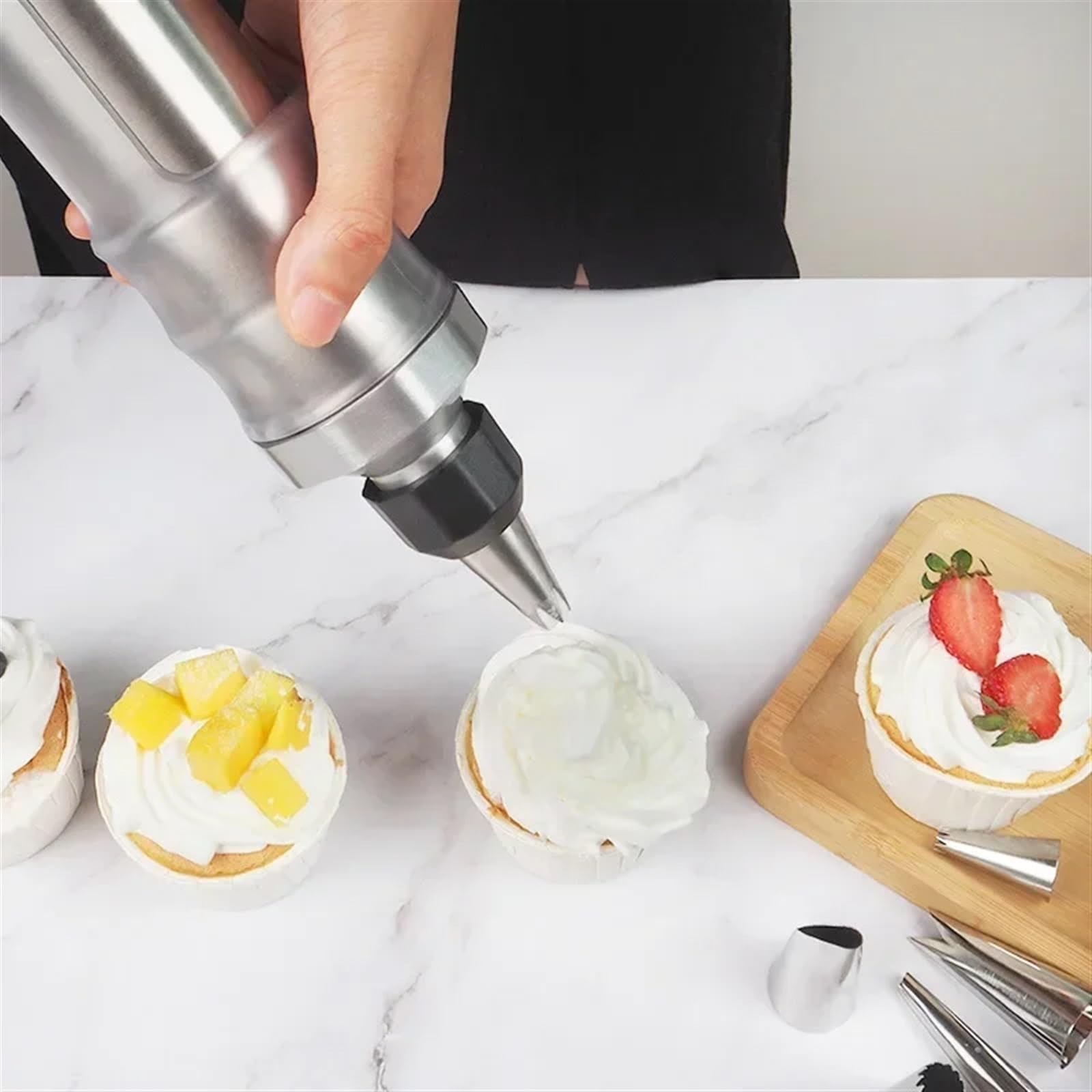 Tortenspritze Garnierspritze Cremefarbenes Keksdekorationsset aus Edelstahl | Gebäck Keks Kuchen Spritze Blumentyp Extruder Backwerkzeuge Düsen Dessert