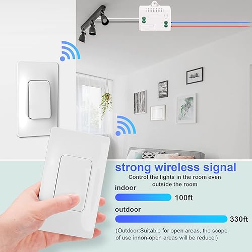 Miniatura 10 de Interruptor de luz inalámbrico autoalimentado (no requiere batería) (2 unidades) y kit receptor (paquete de 2), interruptor de pared, no necesita