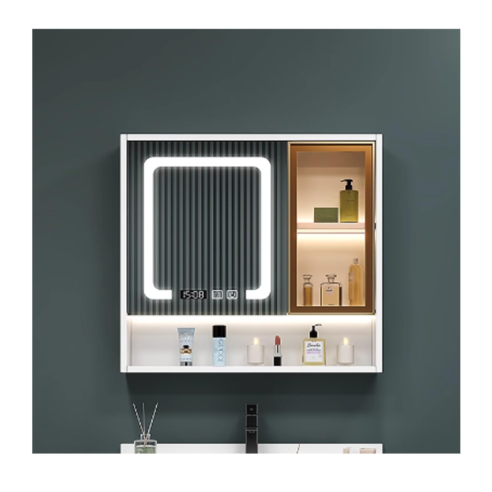 BKSXSOP Smart Mirror Cabinet with Touch Switch, Modern Bathroom Wall Storage Unit, 80cm White Medicine Mirrors for & Bedroom, Stylish Functional