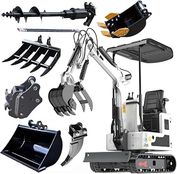 Mini Excavator for 1 Ton B&S Engine with Hydraulic Thumb Clamp,Standard Bucket, 200mm Bucket,Ripper, Mud Bucket, Rake, Auger, Quick Change Hitch Attachments W 6 attachments-2