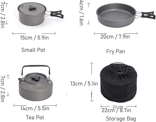 Miniatura 8 de Kit de utensilios de cocina para camping, juego de ollas y sartenes de larga duración, juego de cocina de camping para mochileros al aire libre,
