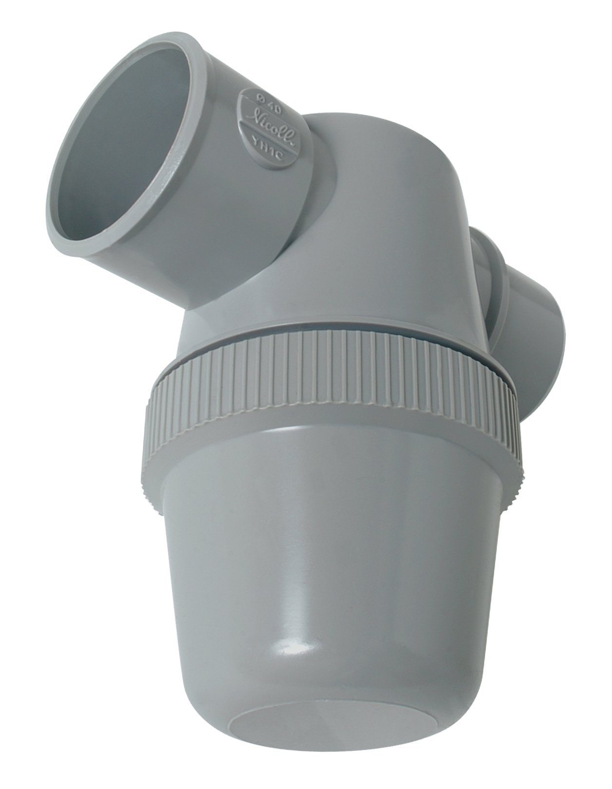 Nicoll 71643 - YH1C sifón del fregadero horizontal Ø 40 | Nicoll - Sifón de curso de PVC gris horizontal - Macho / hembra - Diámetro 40 mm