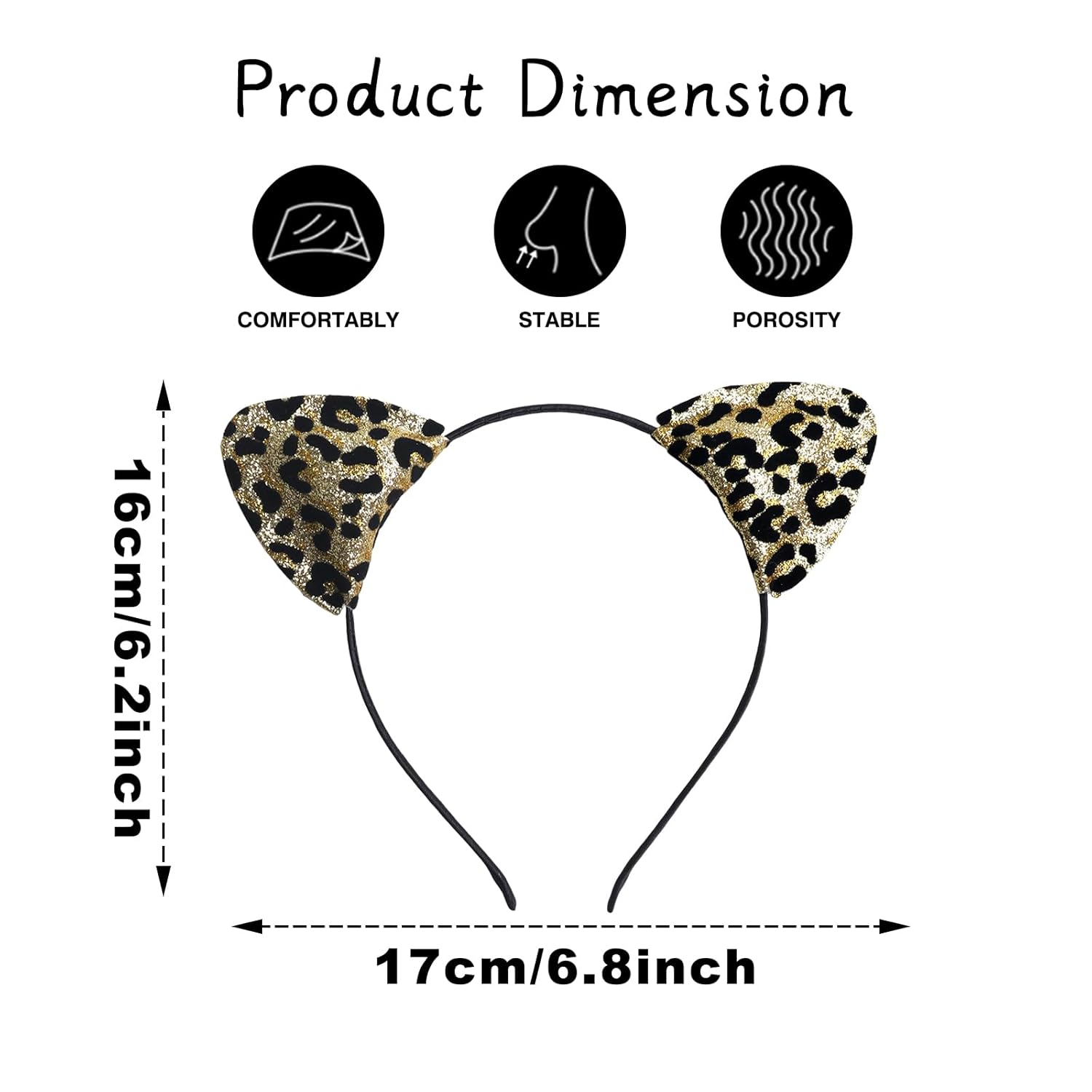 Leopard Cheetah Ears Headband for Women Cute Cat Ears Headband Halloween Leopard Cosplay Costume Hair Accessories-Gold - Image 6
