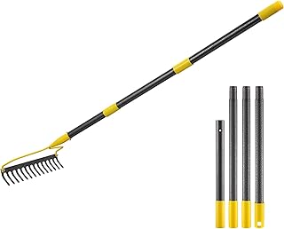 Garden Rake, 60 Inch Long 14 Inch Wide Heavy Duty 14 Tines Metal Bow Rake for Lawn,Hard Landscape Cultivator Garden Rake with Adjustable Steel Handle for Loosening Soil Leveling Mulch Gathering Leaf
