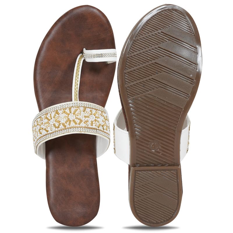 Image of DFR Flip Flops for Women Daily Use Comfortable Ethnic Embroidered Girls Slippers flipflops chappals
