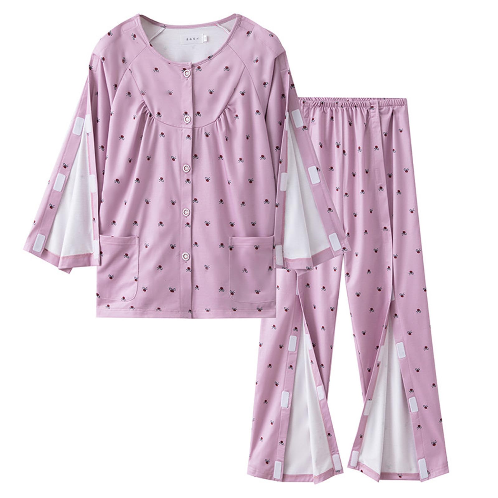 TOVCHEI Bedridden Patient Clothing for Women, Tearaway Patient Pajamas Nursing Aid for Elderly Disabled Dialysis,E,XL