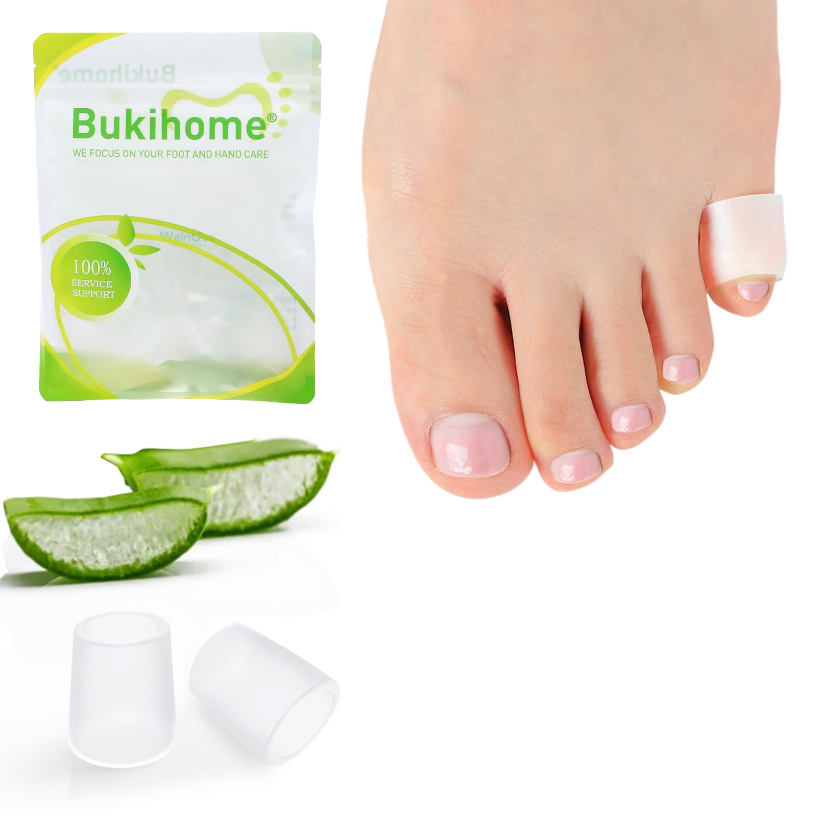 Bukihome Silicone Toe Protectors – 14 Pack Silicone Toe Sleeve for Hammer Toes, Corns, Calluses, Blisters – Soft Gel Protector Toe Cushions for Pain