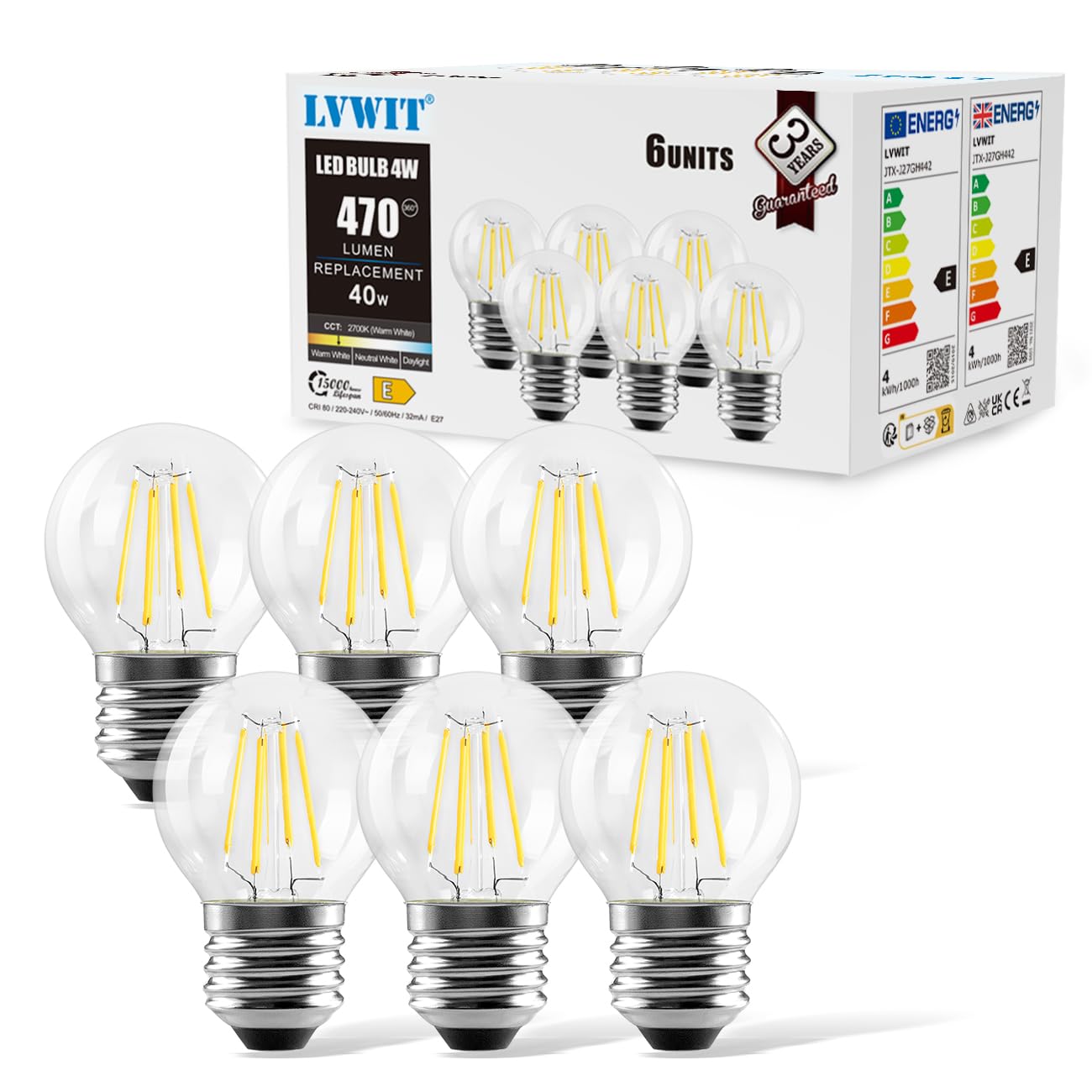Sponsored Ad – LVWIT 4W G45 E27 LED Filament Golfball Bulb, 6 Pack, 470Lm 40W Replacement, Non-dimmable, Warm White 2700K 80Ra, LED Vintage Glass Mini Globe Bulb