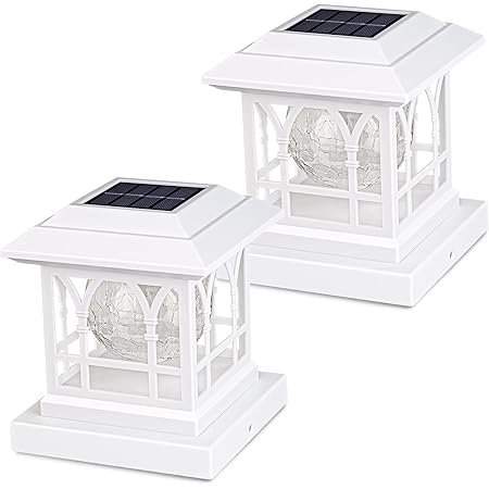 White Solar Post Lights Outdoor Fence Post Lights Fit 3.5x3.5 4x4 4.5x4.5 5x5 Deck Post Lights Solar Powered, RGB & Warm White, 20 LM 1000mAh Battery IP65 Waterproof, ABS Shell Glass Lens (2 Pack)