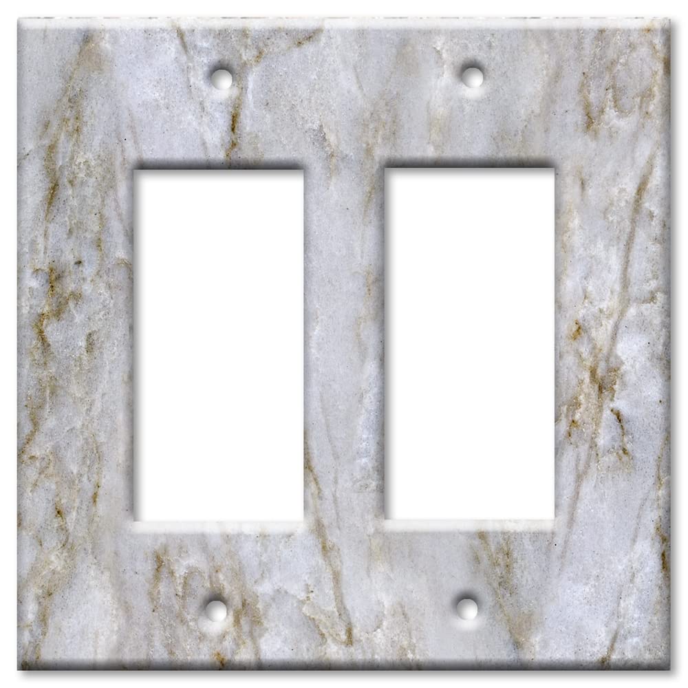 Art Plates Oversized Decorative Switch Plate – Double Gang Toggle, White & Grey Marble Granite Print, UV Gloss Finish, Made In USA, Color-Matched Screws