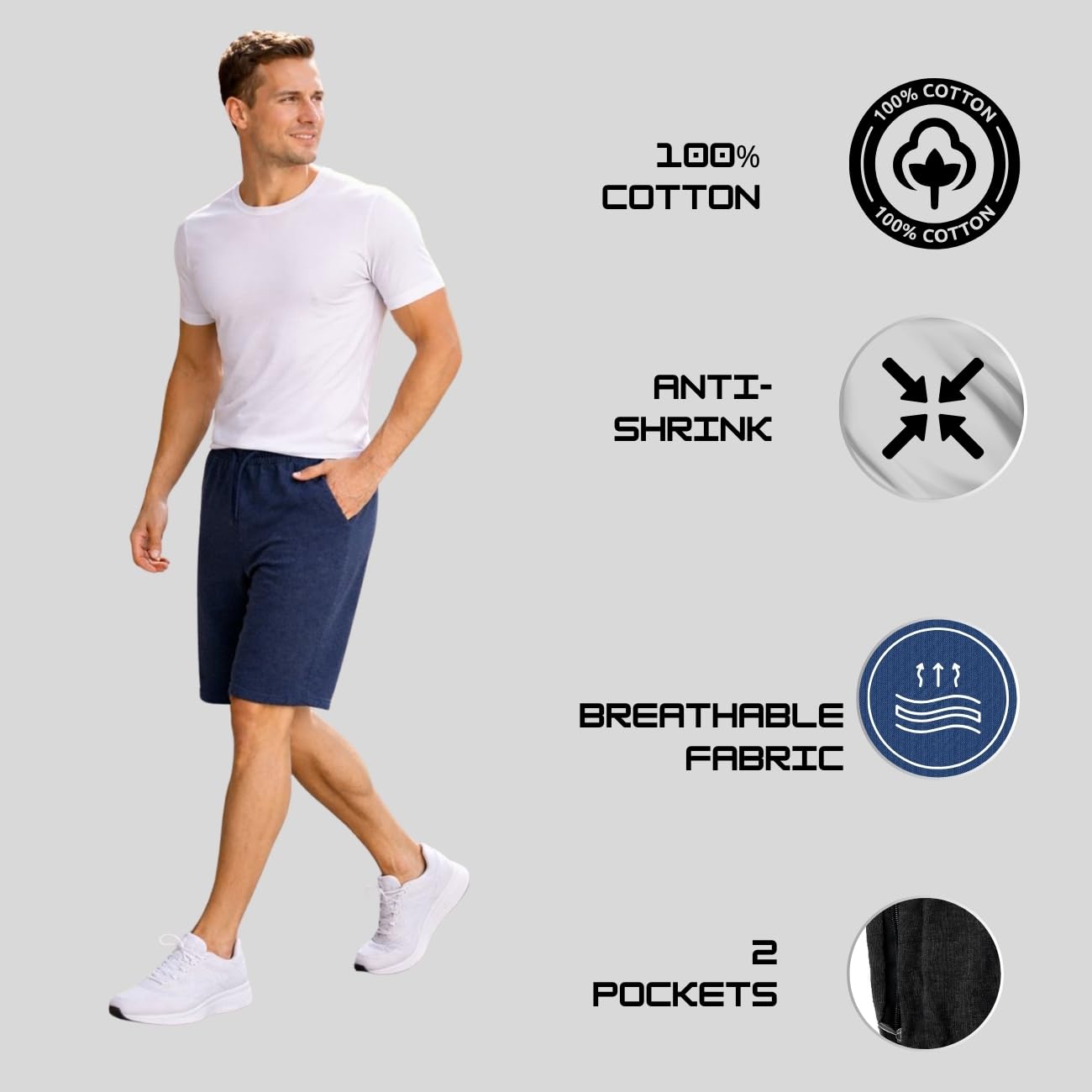 KART BLACK Men's Cotton Knee Length Casual Regular Fit Shorts | Single (Ms_LOOPN_NavyBluestipe_L) 4