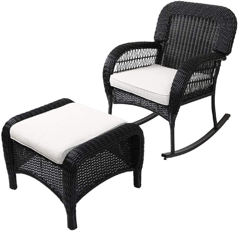 Rocking Chair Smooth Rocking Motion Outdoor Rattan Rocking Chair with Cushion Footstool Suitable for Terrace Living Room