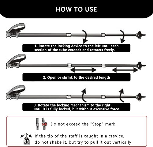 Miniatura 7 de LXT-KL Bastón de senderismo ultraligero para caminar, bastones de senderismo telescópicos para hombres, mujeres, ancianos, personas mayores y