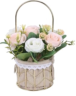 DWANCE Fleurs Artificielles Hortensia en Pot Rose Artificielle Champagne avec Pot 25 CM Bouquet de Fleur Artificielle en Soie Fleurs de Couleur Vert Clair pour Mariage Bureau Table Fenêtre Salon