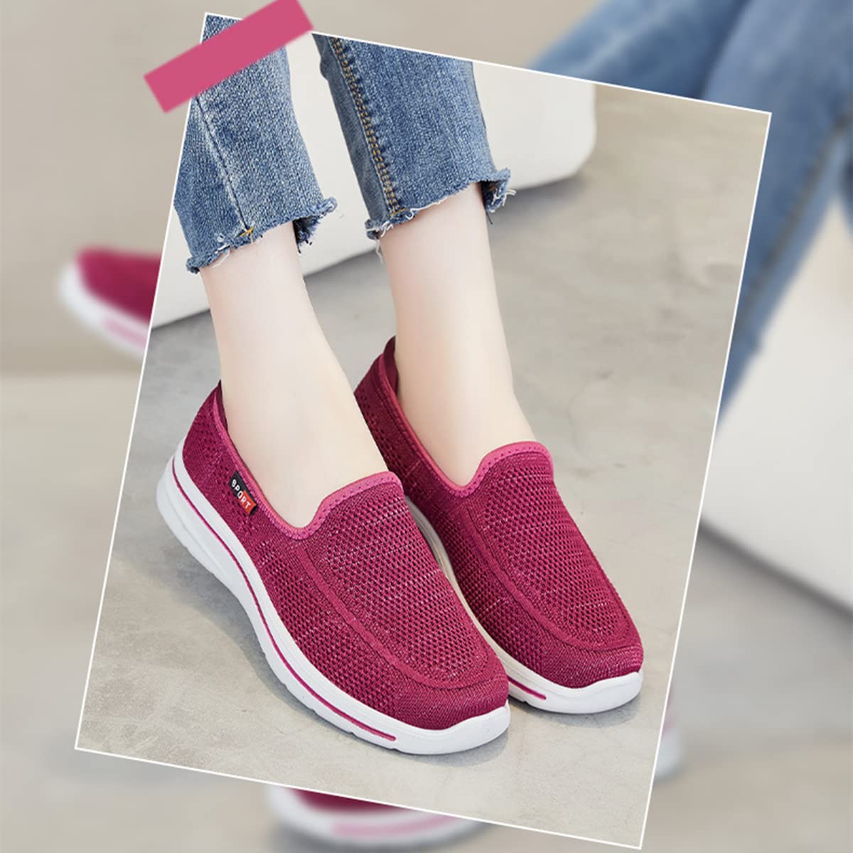 Damskie oddychające wsuwane buty do biegania, niskie buty tenisowe na co dzień lekkie trampki do chodzenia moda siatka antypoślizgowe buty do sukienki