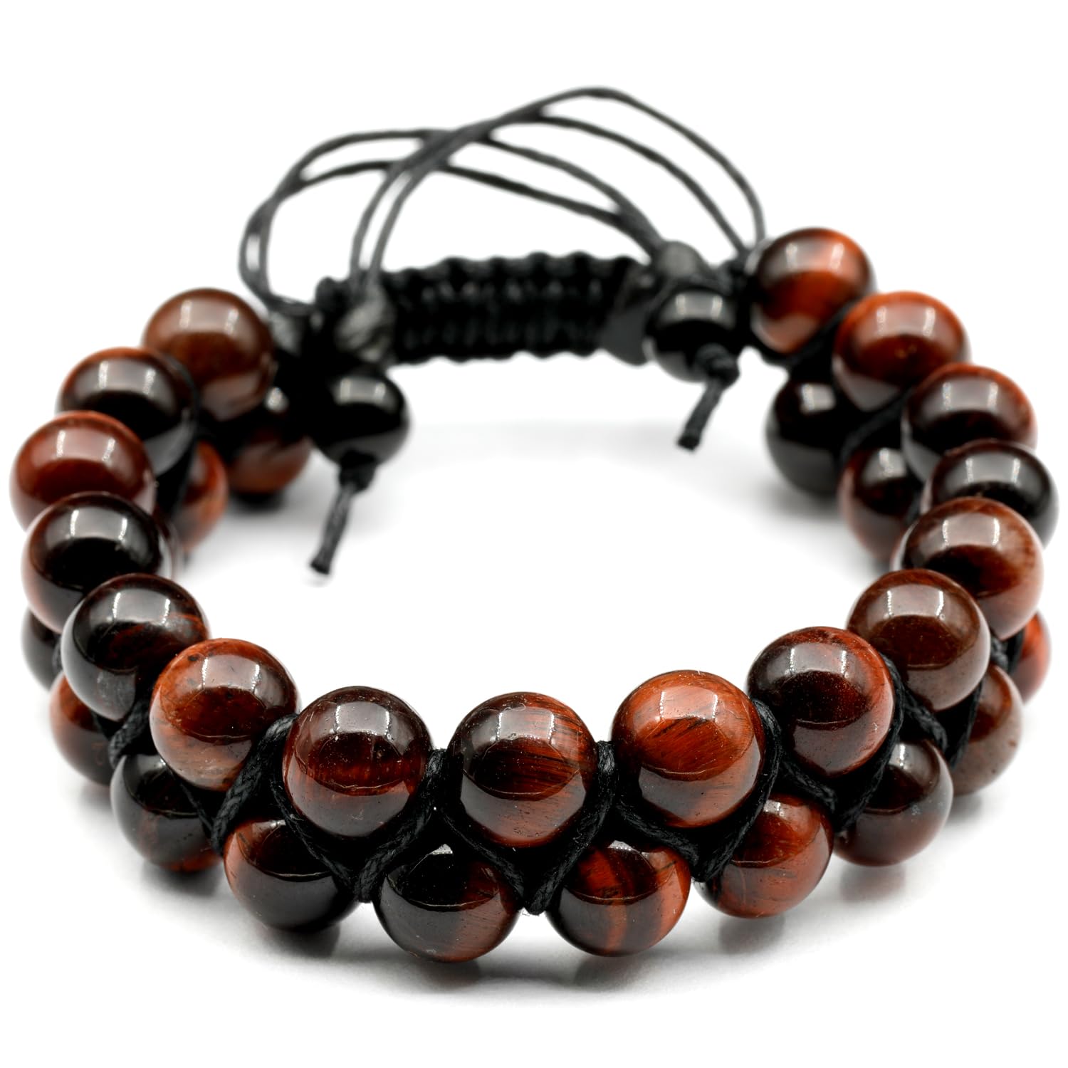 - Pulsera de cuentas de ojo de tigre rojo natural, pulsera unisex de macramé de cristal de piedra preciosa auténtica (mujer, ojo de tigre rojo)